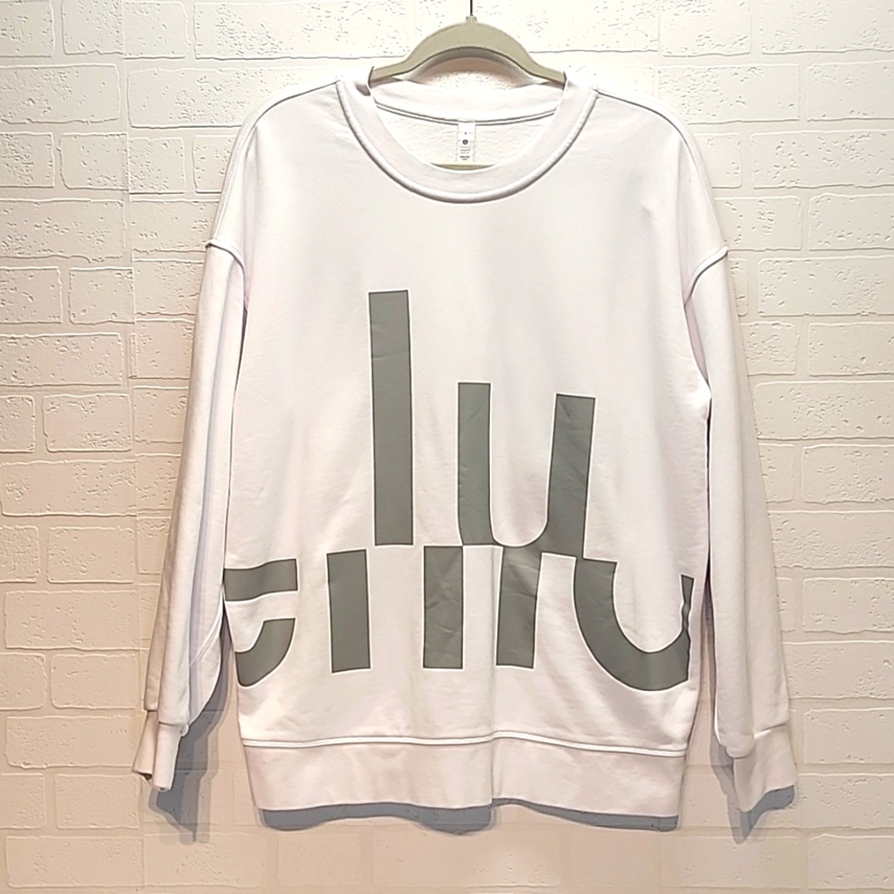 Lululemon Perfectly Oversized Crew White *Logo Grey Sz 6 EUC